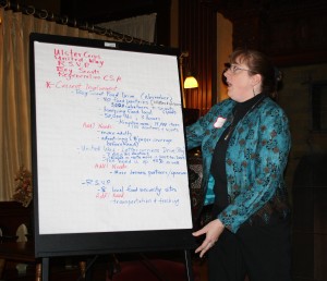 Su Marcy, Vice President of United Way of Ulster County, presenting the ideas of the Volunteers + Donations working group 