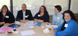 Erica Wagner, SUNY New Paltz, Rev. Duncan Burns, Angel Food East, Diane Reeder, Queens Galley, Sarah Urech, Oncology Support Program, and Victoria Langling, Markertek/Daily Bread Soup Kitchen at UlsterCorps Service Summit. Photo: Nicci Cagan, From the Ground Up