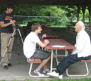UlsterCorps volunteers & students from Rondout High School interviewing seniors at the Lunch Together Program at the Rosendale Recreation Center.  Photo credit: Ilene Cutler
