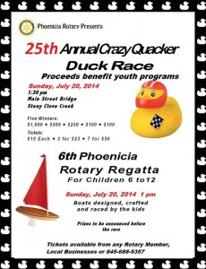 25th Annual Phoenicia Rotary Crazy Quacker Duck Race and 6th Regatta (for kids)